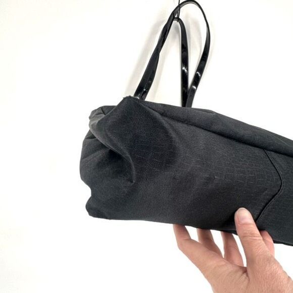 Falchi Sport Black Shoulder Tote Bag Logo Smooth Canvas Patent Leather Straps - Picture 4 of 16